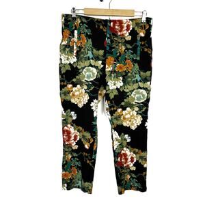 Chico's Black Floral Straight Leg Pull-On Pants Elastic Waist Chicos 1.5P/US 10P